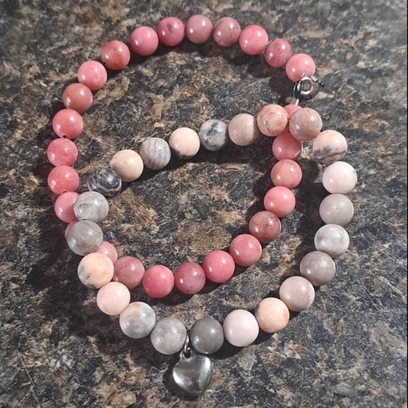 Pink Rhodinite and Zebra Jasper Bead Gemstone Bracelets - Picture 7 of 7